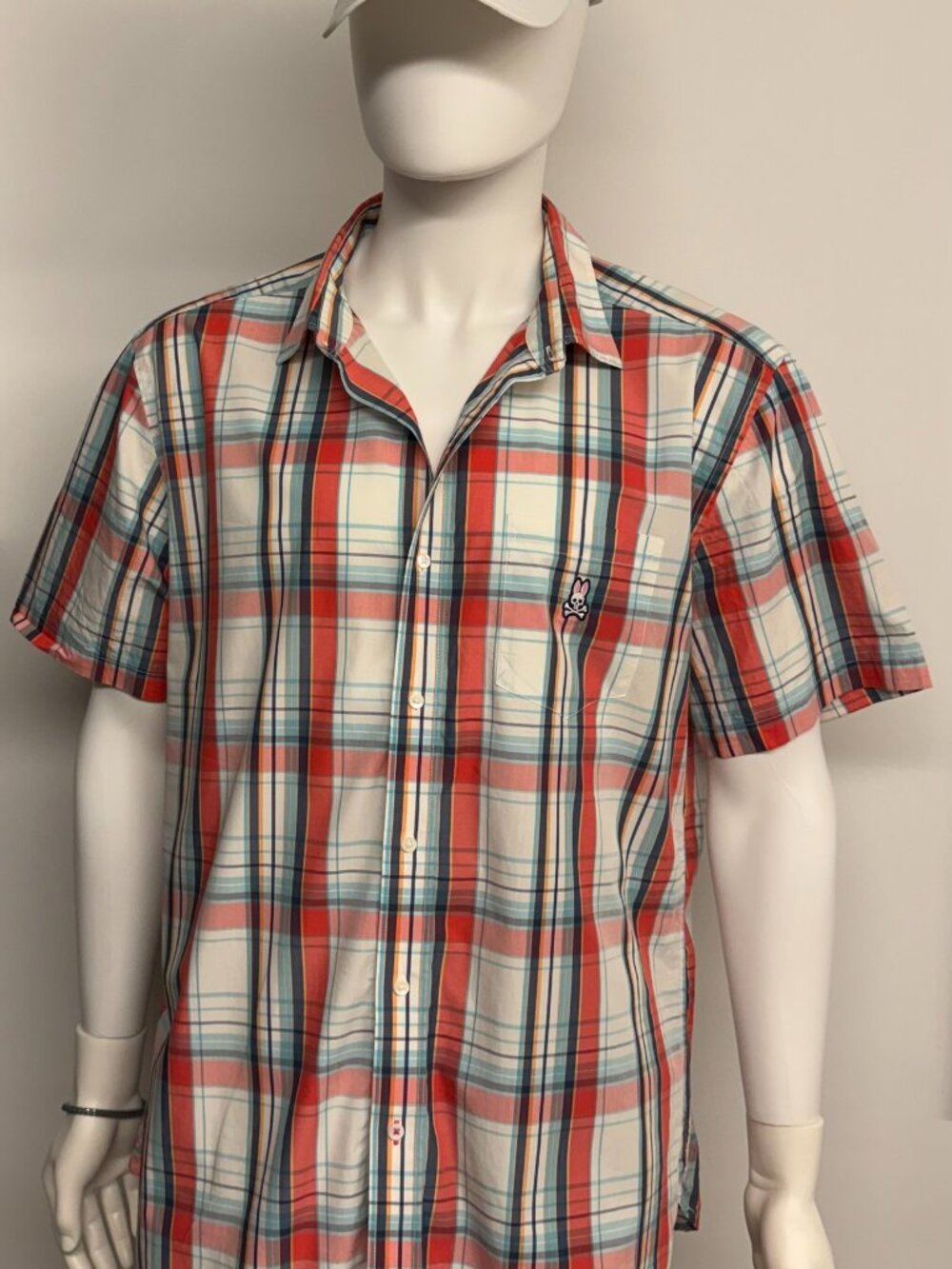 Psycho Bunny Mens 2XL Red Plaid Short Sleeve Button Up Pima Cotton Shirt + GIFT!